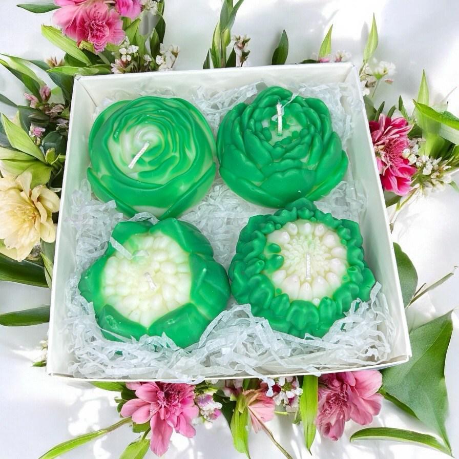 Handmade 4 Flower shaped pillar candles box set gift strong fragranced