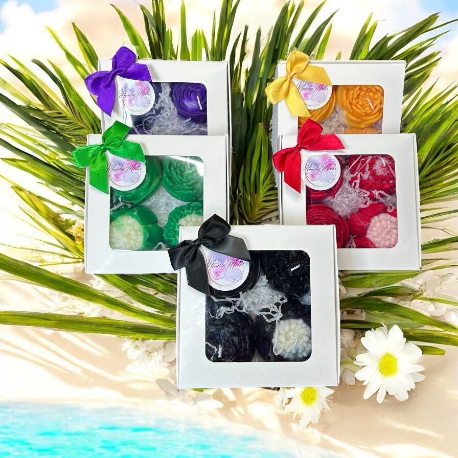 Handmade 4 Flower shaped pillar candles box set gift strong fragranced