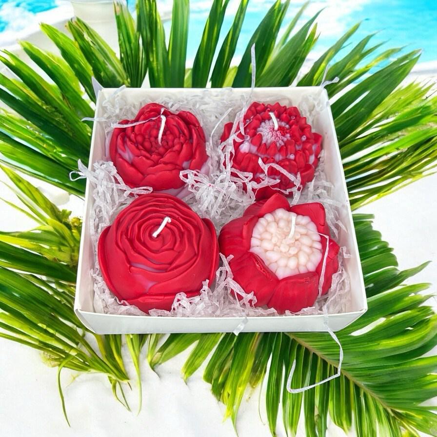 Handmade 4 Flower shaped pillar candles box set gift strong fragranced