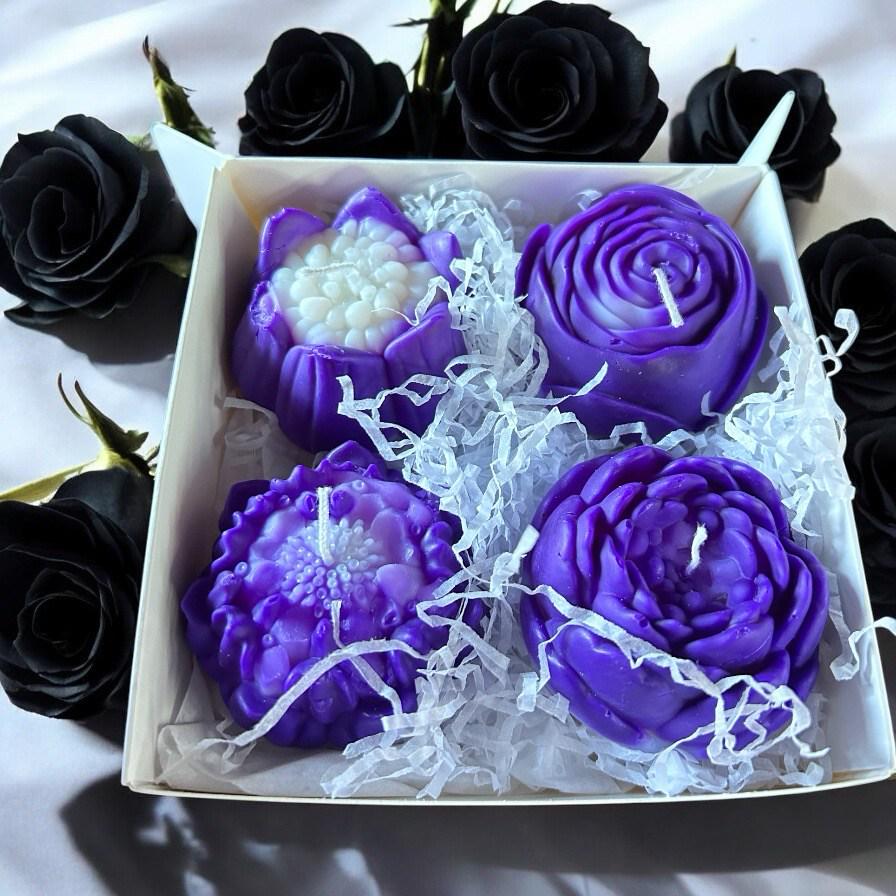 Handmade 4 Flower shaped pillar candles box set gift strong fragranced