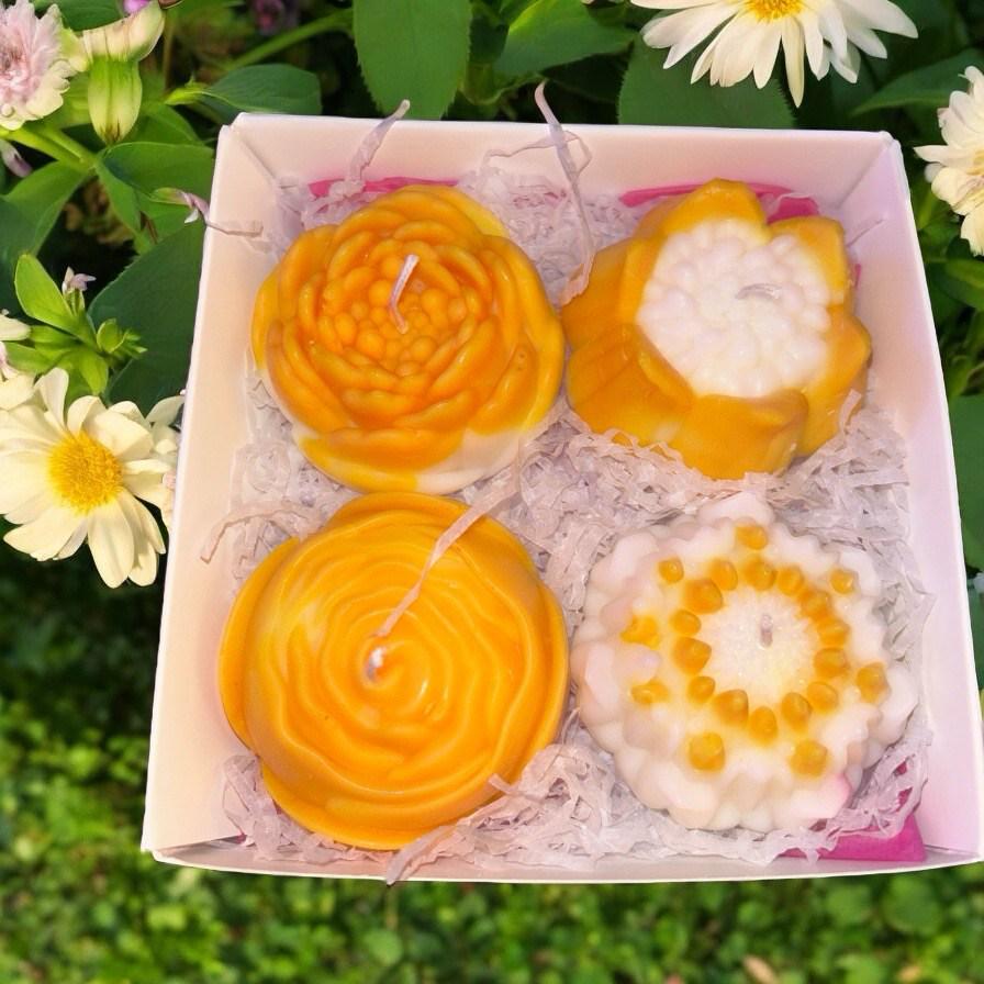 Handmade 4 Flower shaped pillar candles box set gift strong fragranced